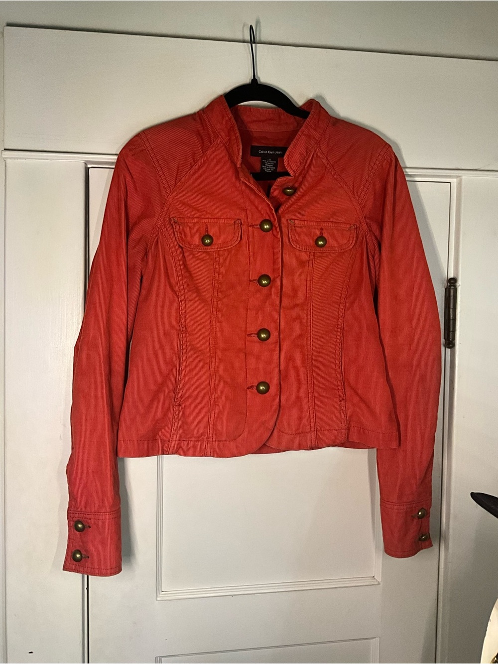 Calvin Klein Y2K Rust Corduroy Military Style Button Up Women's Jacket